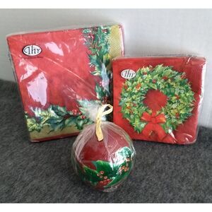 IHR 3-Ply Paper Napkins Bundle 20 Lunch & Cocktail + Round Candle Wreath Garland